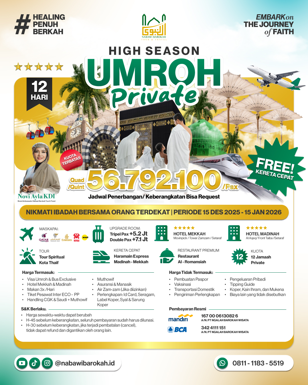 High Season Paket Privat 12 Orang (Bintang 5)